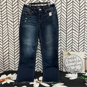 NWT Time and Tru Raw Hem Distressed Dark Fade 5 Pocket High Rise Jeans, Sz.4